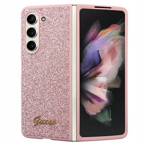 Pouzdro Guess Glitter Script case kryt pro Samsung Galaxy Z Fold 5 růžové