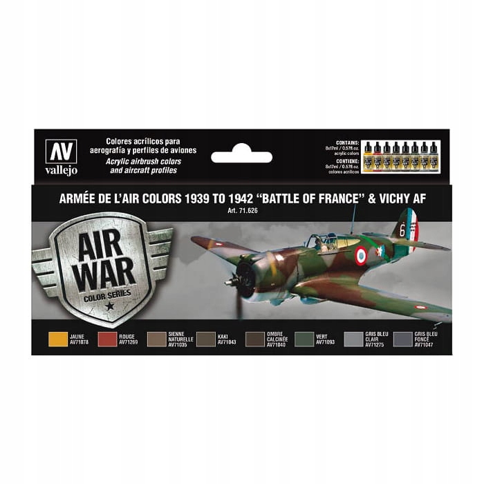 Sada barev 71.626 Armée de l'Air colors 1939 to 1942, Vallejo, 8 x 17 ml