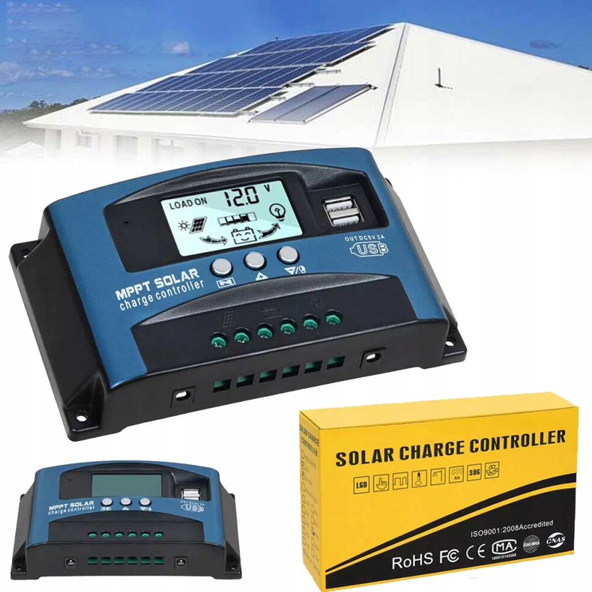 Regulator Ładowania Słonecznego Mppt 100A Automatyczny Kontroler LCD 12/24V