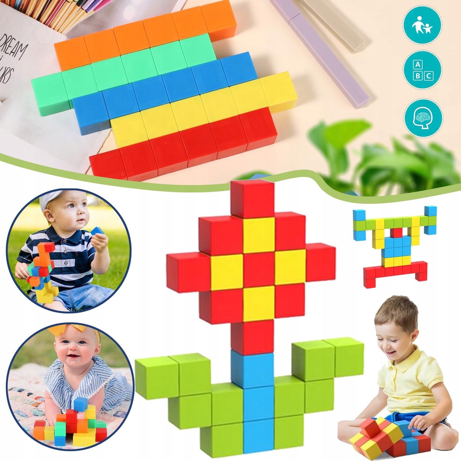 ZABAWKI MAGNETYCZNE DLA CHŁOPCÓW I DZIEWCZĄT, 24 SZT. KLOCKÓW MAGNETYCZNYCH