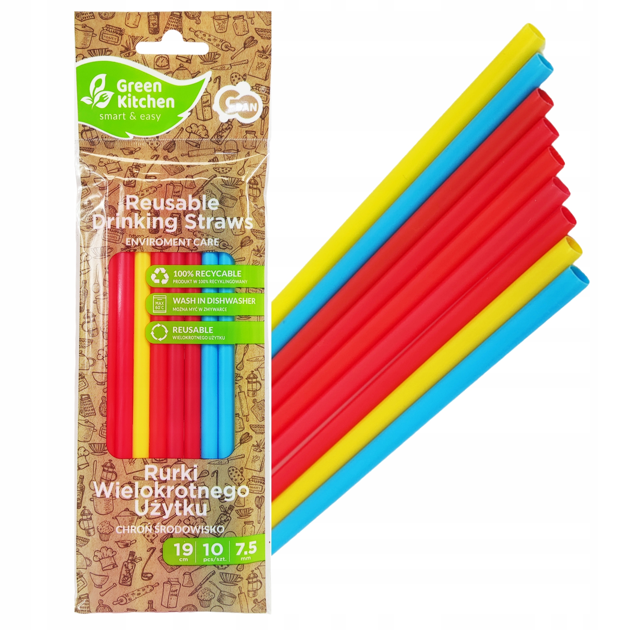 Słomki Rurki wielokrotnego użytku, 7,5x190 mm 10 szt. Marka GoDan