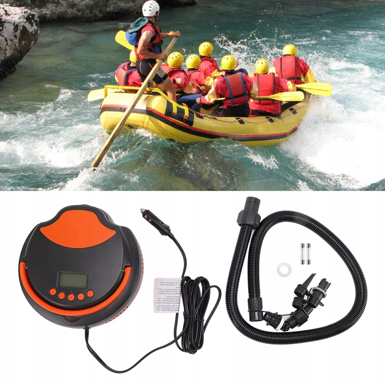 POMPKA ELEKTRYCZNA DO DESKI SUP SAMOCHODOWA ZESTAW + 6 KOŃCÓWKI 22PSI 12V Model POMPKA ELEKTRYCZNA DO DESKI SUP 22PSI