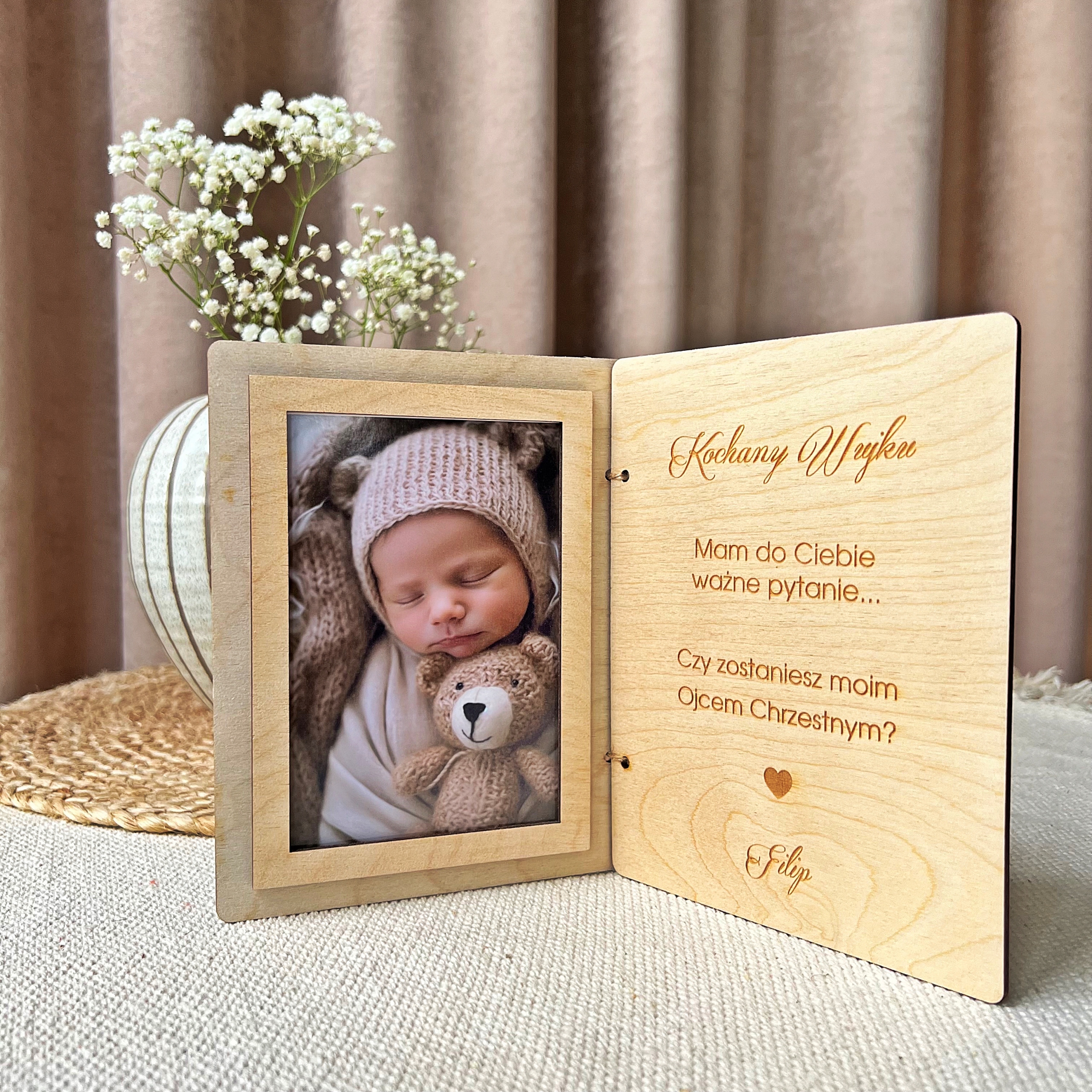 ZAPROSZENIE NA CHRZEST Czy zostaniesz moim ojcem chrzestnym pytanie prośba Szerokość produktu 15 cm