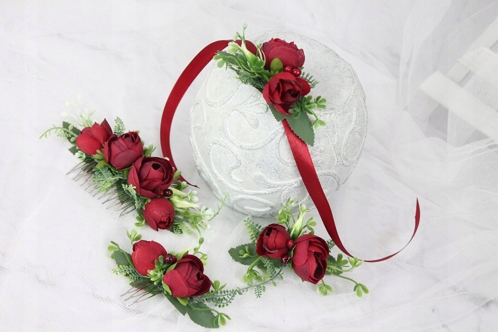 Przypinka butonierka ślubna pełnik BORDO modna Cechy dodatkowe brak