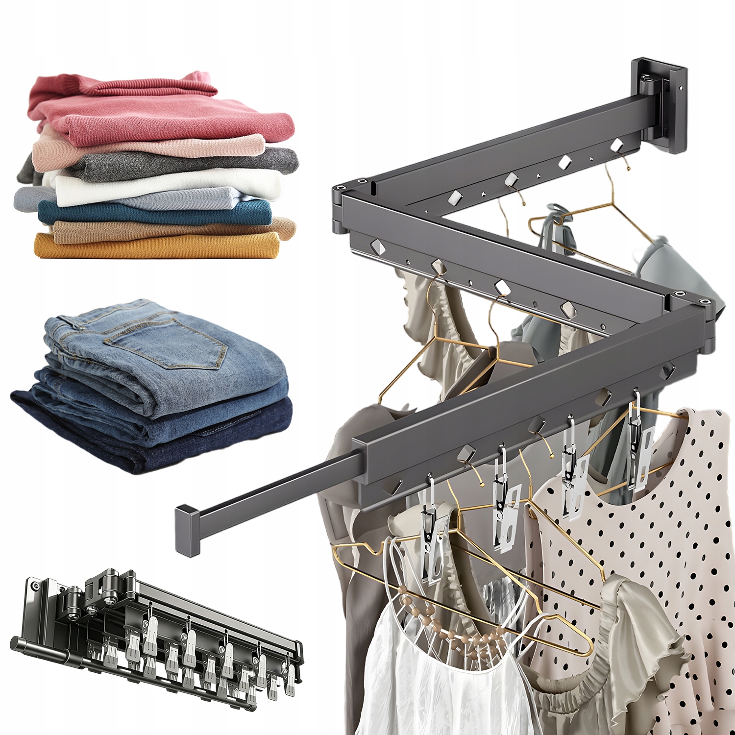 Nástěnný Rozkládací Sušák Na Prádlo, Hliníkový, Šetřící Místo