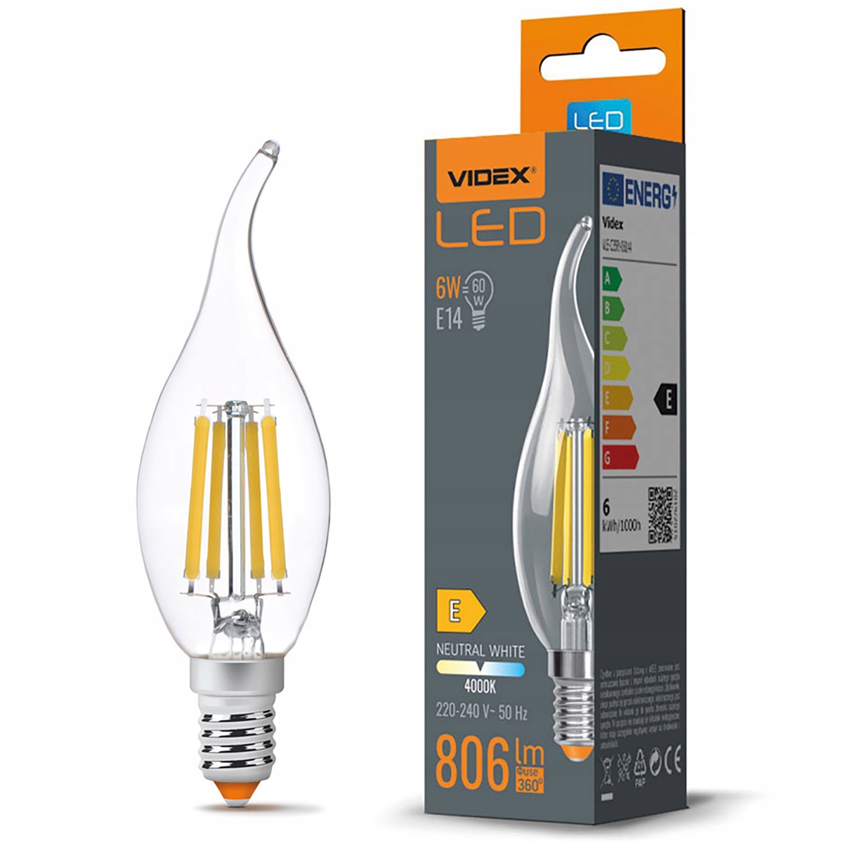

Żarówka Led E14 C35 6W 60W 806lm 4000K Filament