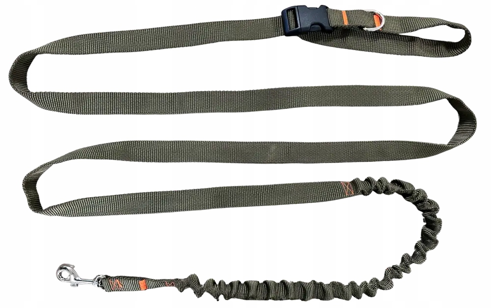 Vodítko pro psa s tlumičem 380 cm Khaki, nastavitelná, ruční, bezplatná, vyrobená v Polsku