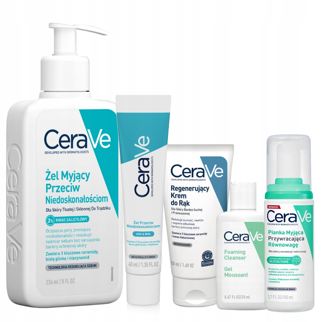CeraVe Żel Myjący Przeciw Niedoskonałościom 236ml, Żel 40ml Krem do rąk