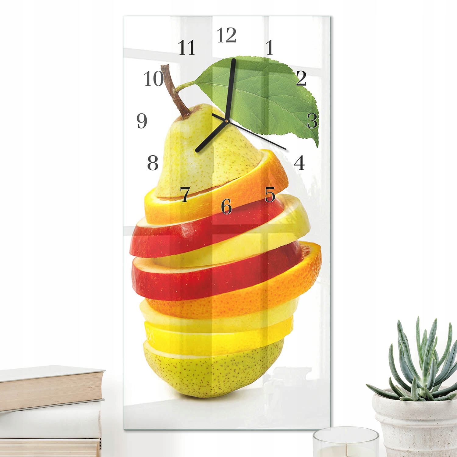 Vertikální hodiny 30x60 cm Skleněné Elegantní na zeď Závěsné Ozdobné Ovoce