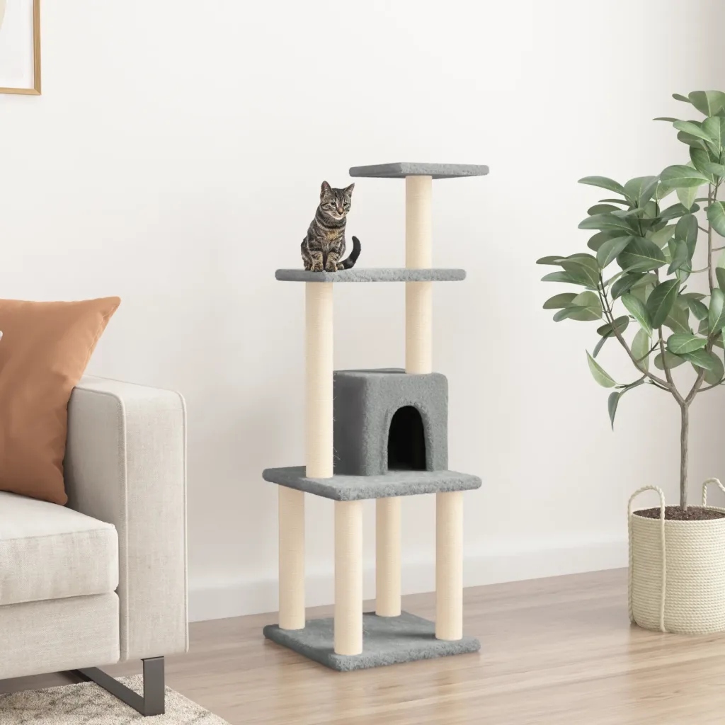 Levně Škrabadlo pro kočky sisalovými sloupky světle šedé 105 cm