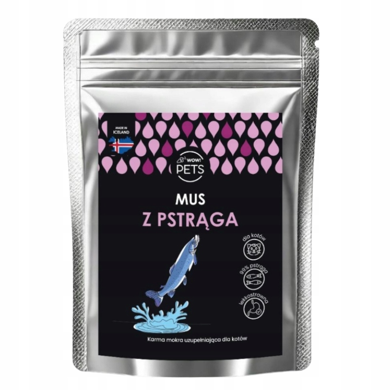 Levně 5X Wow Pets lehce stravitelné mokré krmivo pro kočky pěna s pstruhem 100 g