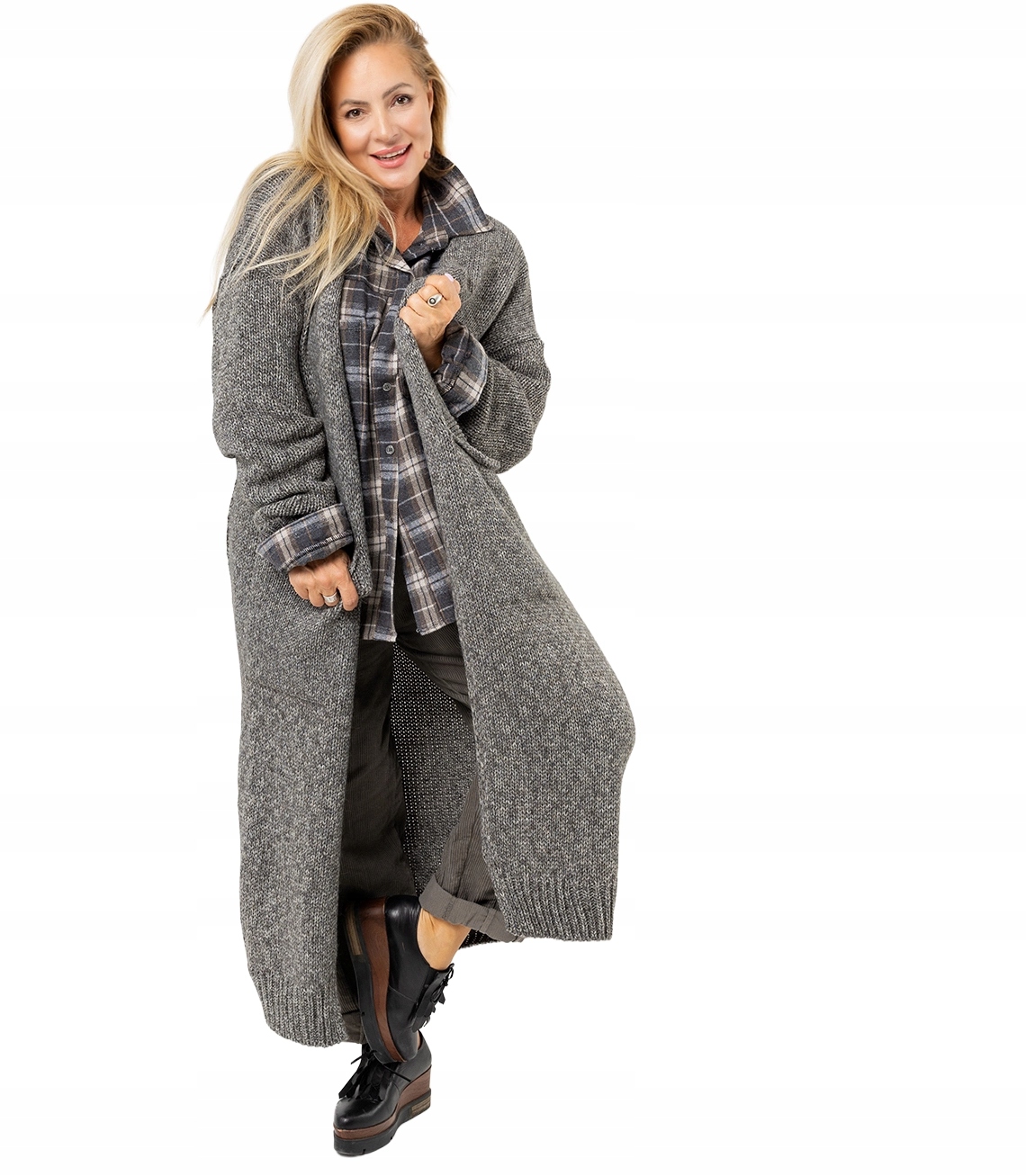 Silný kardigan Maxi Dlouhý Oversize Teplý Splétaný Kapsy Módní unisize