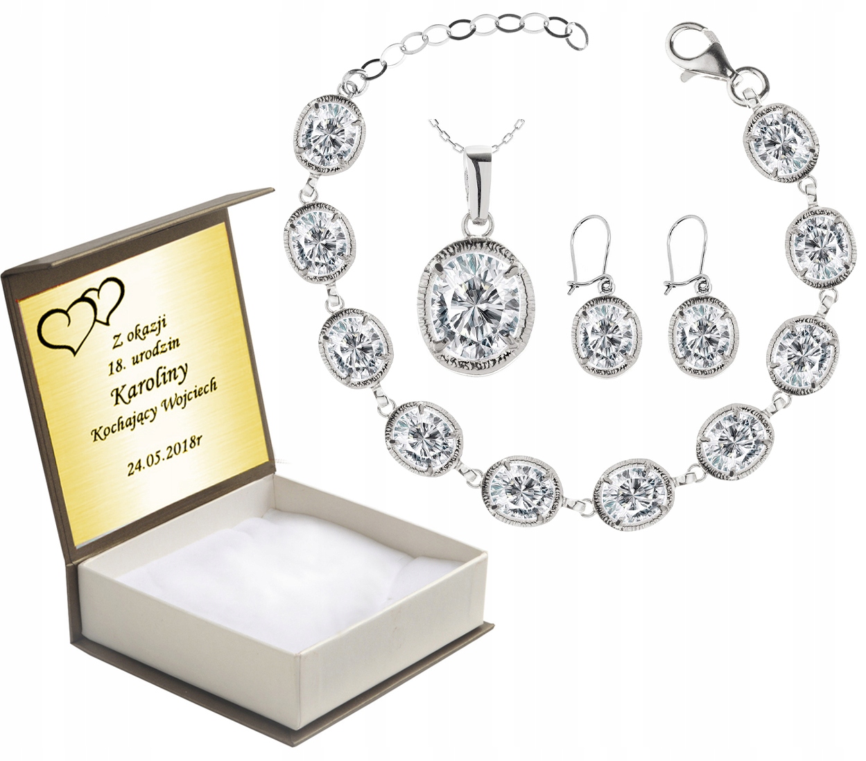 

Elegancki Komplet Biżuterii Z Cyrkoniami + Grawer