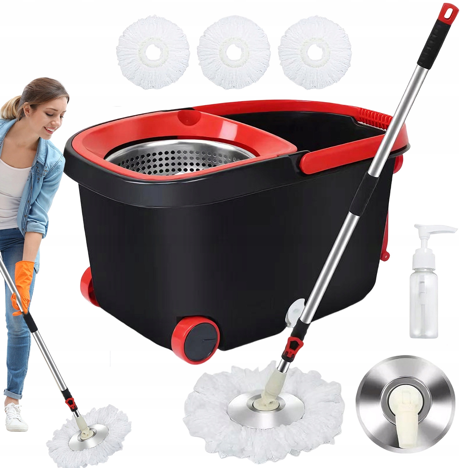 Rotační Mop S Kbelíkem, Teleskopická Úklidová Sada 125 CM