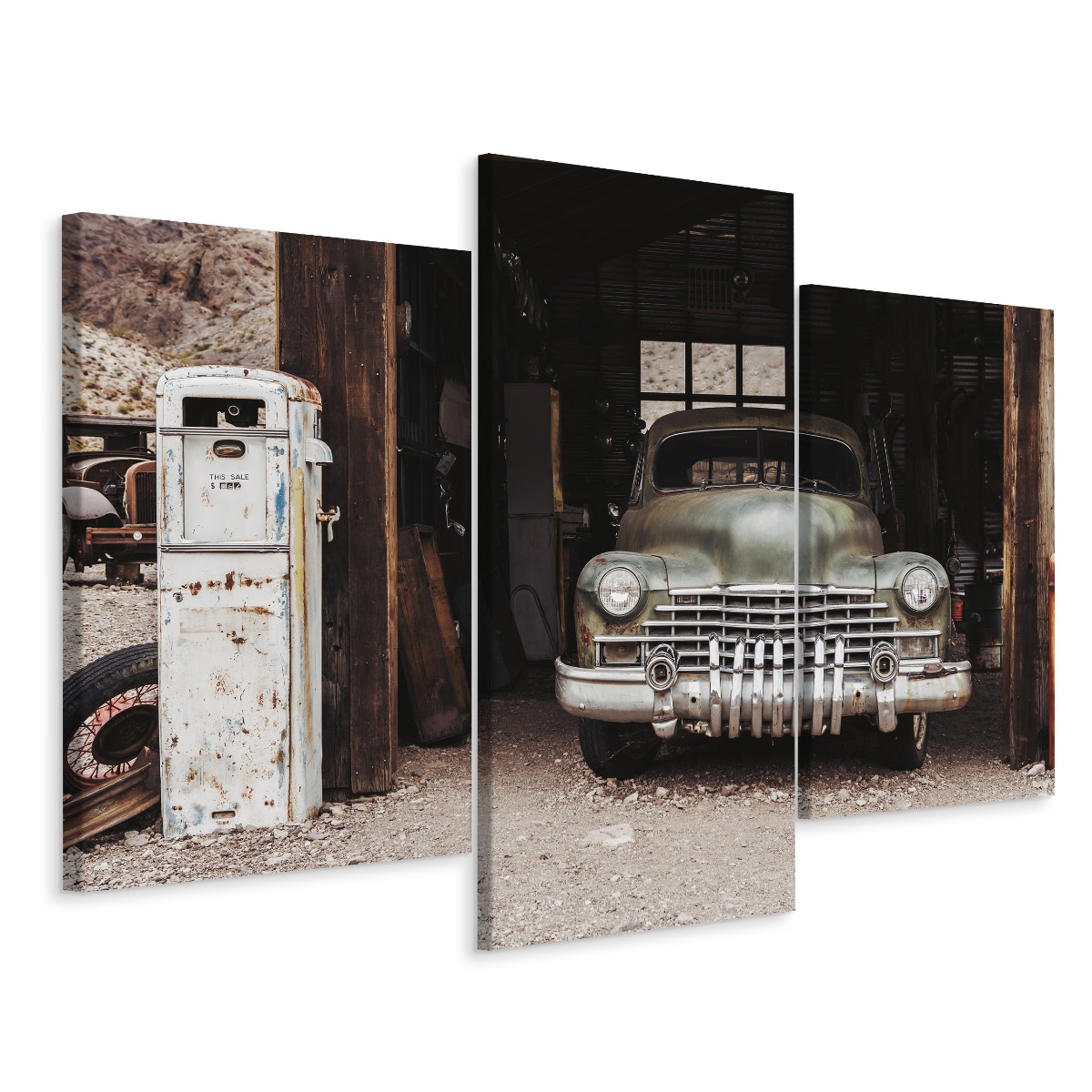 

Obraz Tryptyk Stary Samochód Styl Retro 3D 120x80