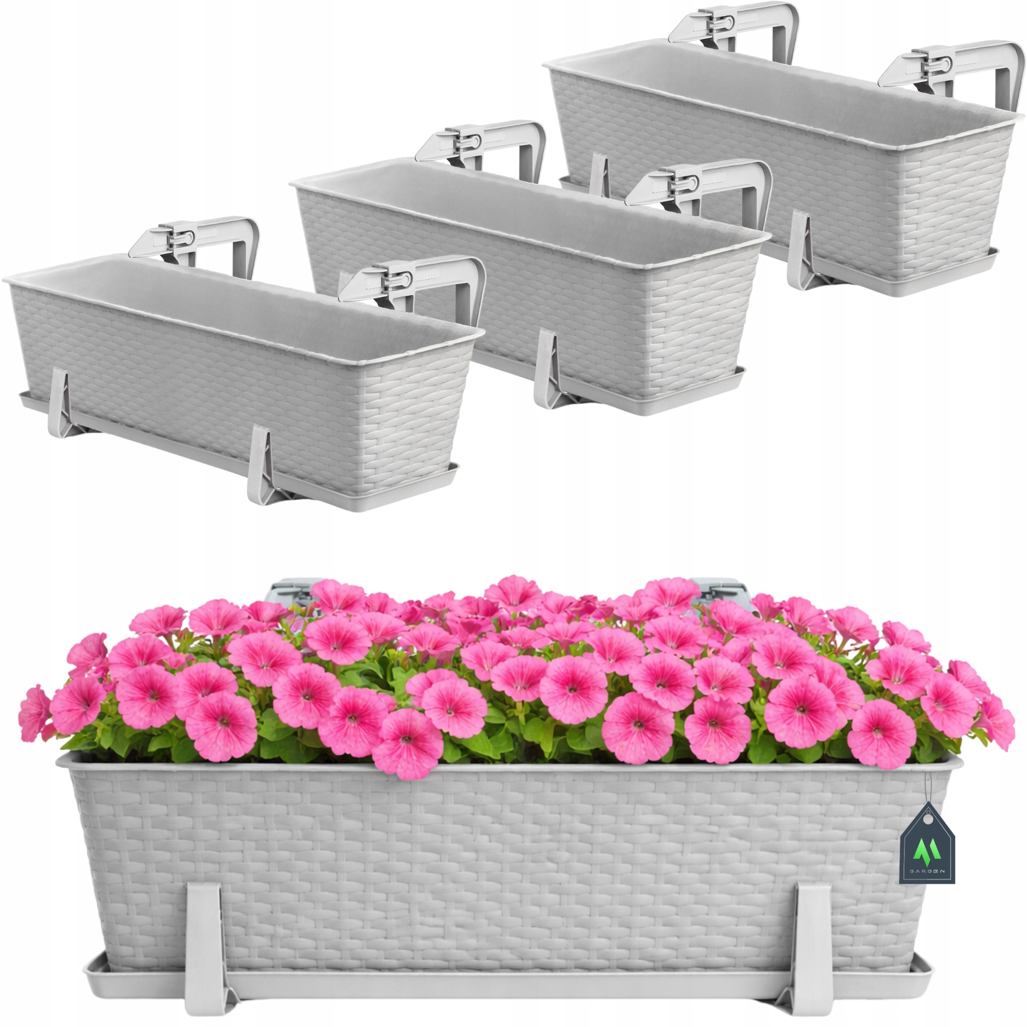 3x Skrzynka Balkonowa Doniczka Donica 60cm Z Uchwytami Szary Zestaw