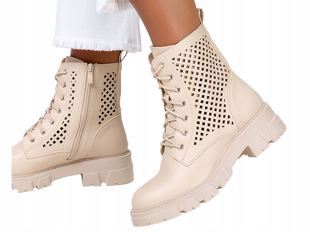 BOTKI WORKERY AŻUROWE DAMSKIE JESIENNO WIOSENNE OBUWIE r 40