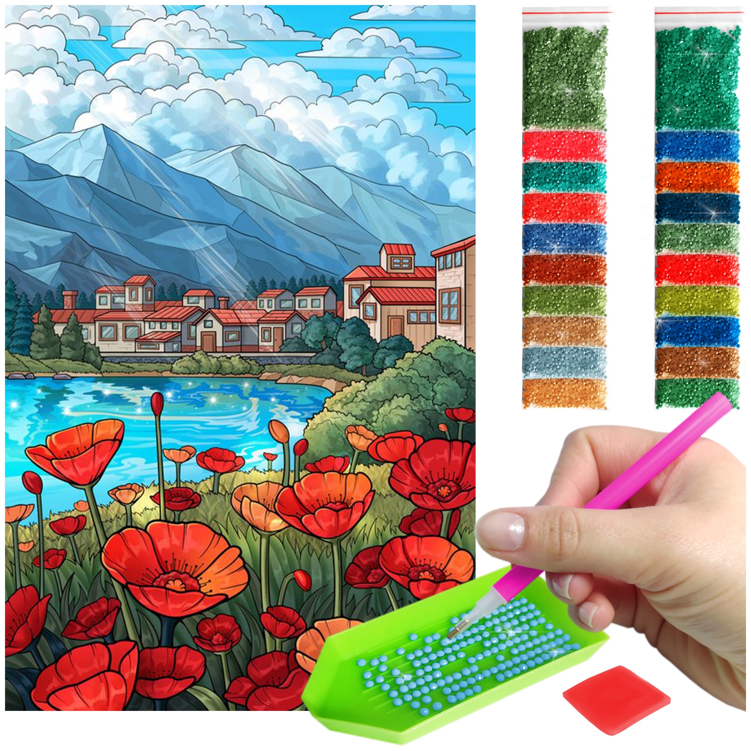 Výšivka Diamond Painting mozaika klidné horské údolí sada