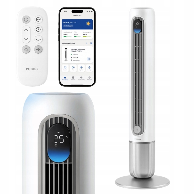 Philips Wentylator Kolumnowy CX7550/00 Biały Aplikacja Wiatrak Cichy 40W