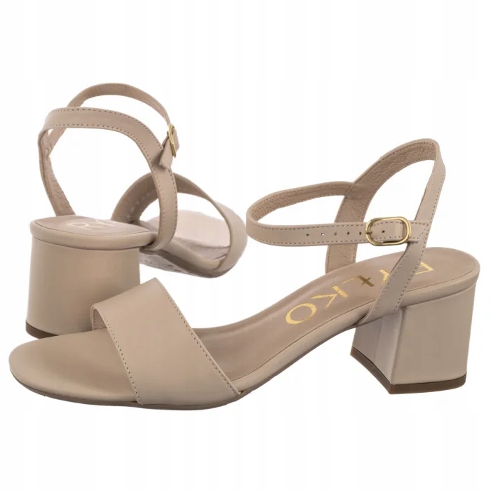 Kožené dámské sandály na podpatku Ryłko krémové 5DG51_R5 béžové