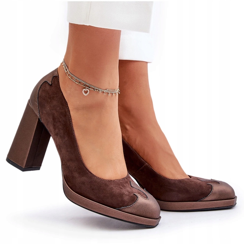Semišové Lodičky Podpatek Sloupek Elegantní Laura Messi 2702 Hnědé 40