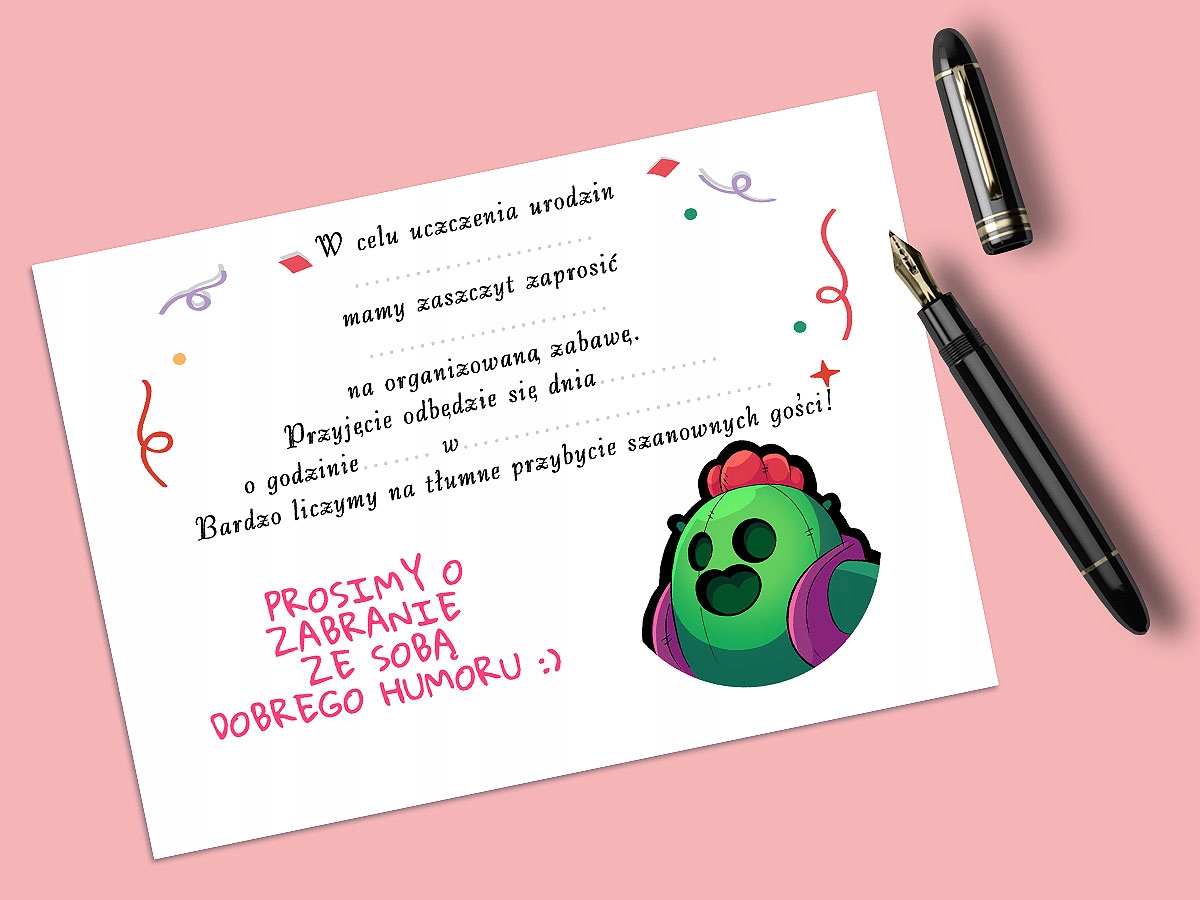 ZAPROSZENIE BRAWL STARS NA URODZINY DZIECKA + KOPERTA GRATIS EAN (GTIN) 5904629470822