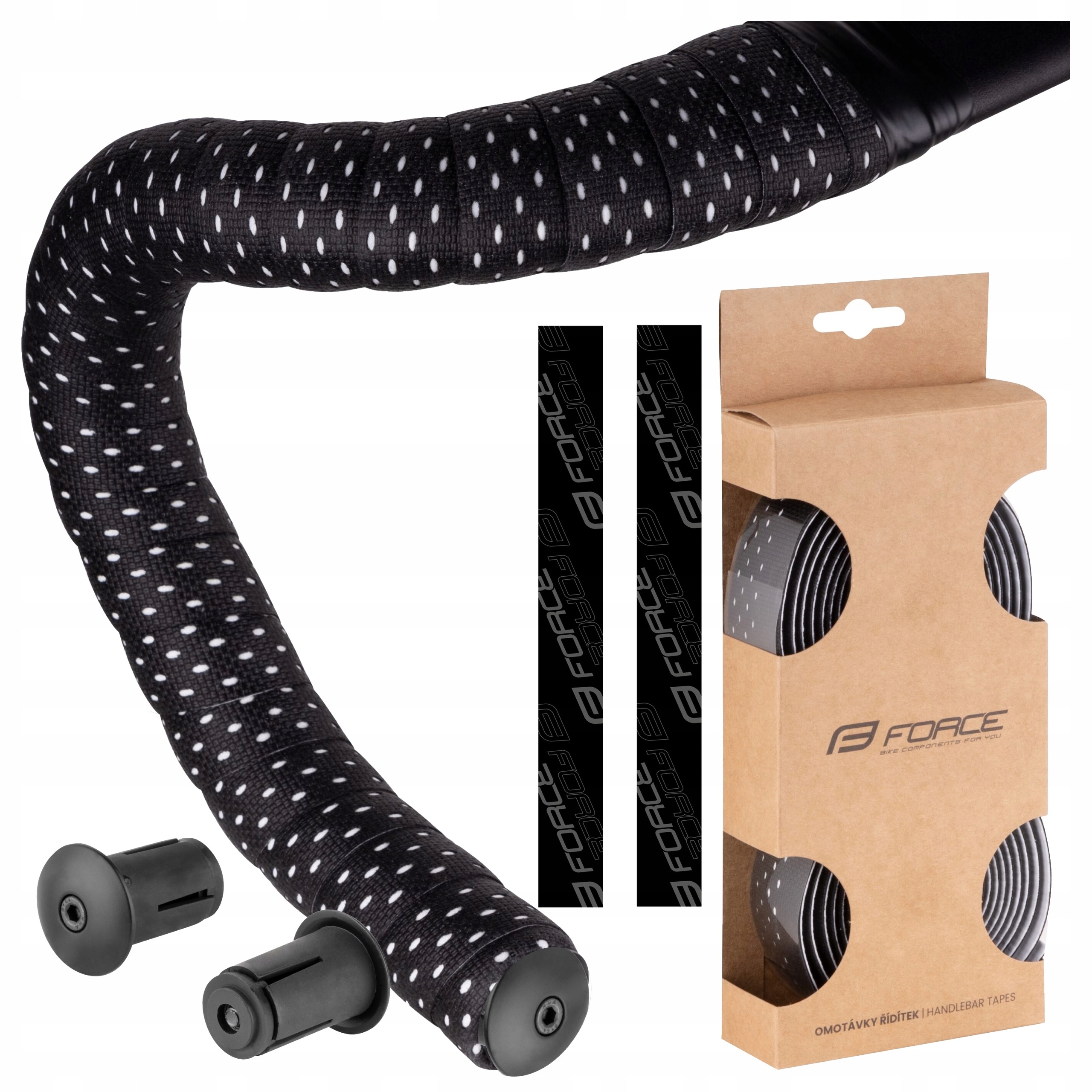 Owijka Rowerowa Czarna Force Control Pro Zatyczki Aluminiowe