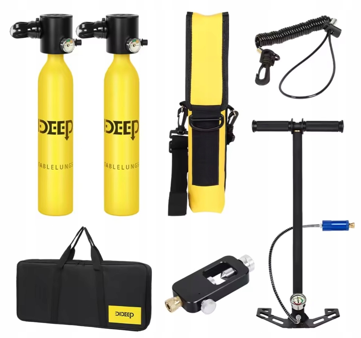 Zestaw Do Nurkowania 2 x Butla 0,5L Pompka Torba Smycz
