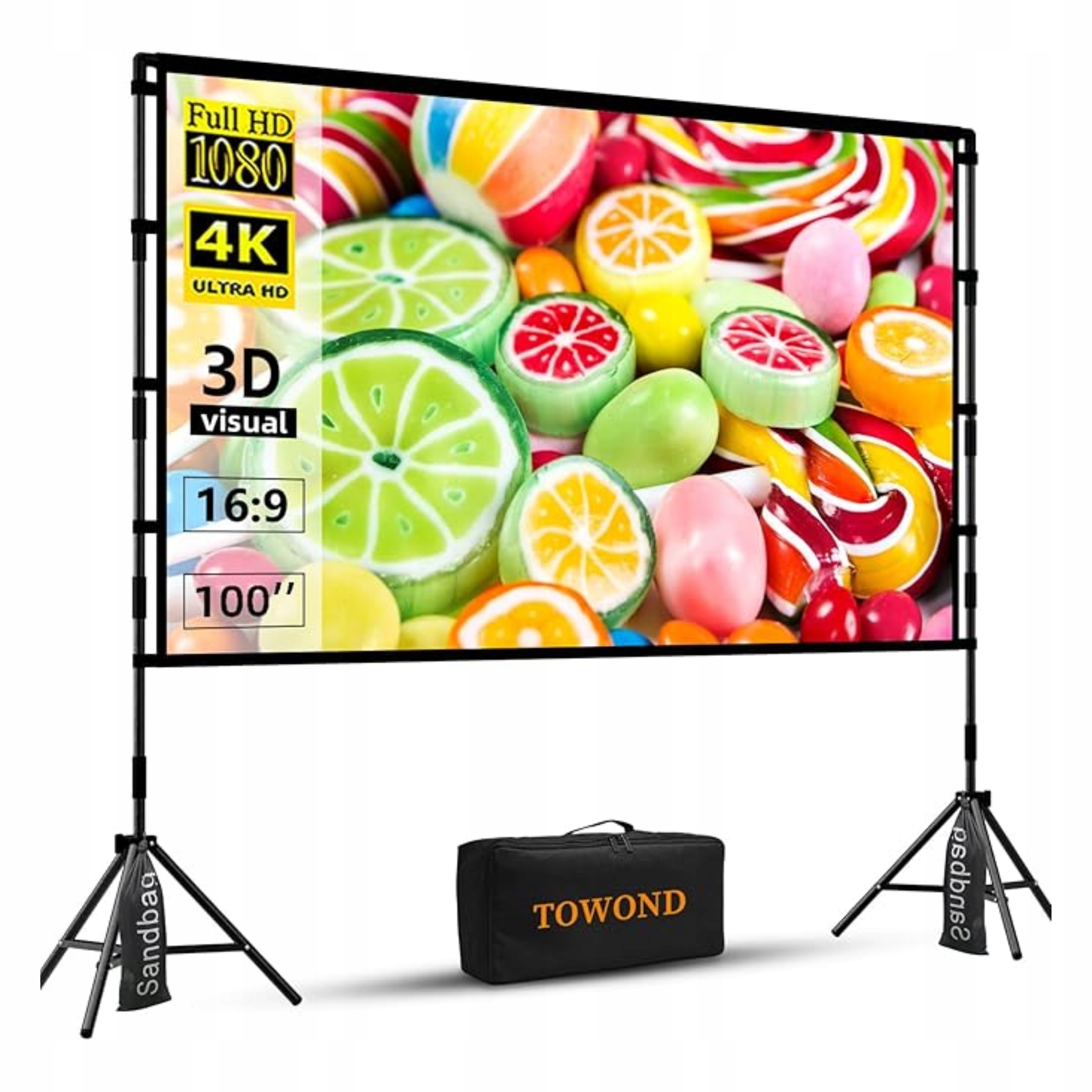 Projekční plátno 100 palců 16:9 4K se stativem pro kino a zahradu