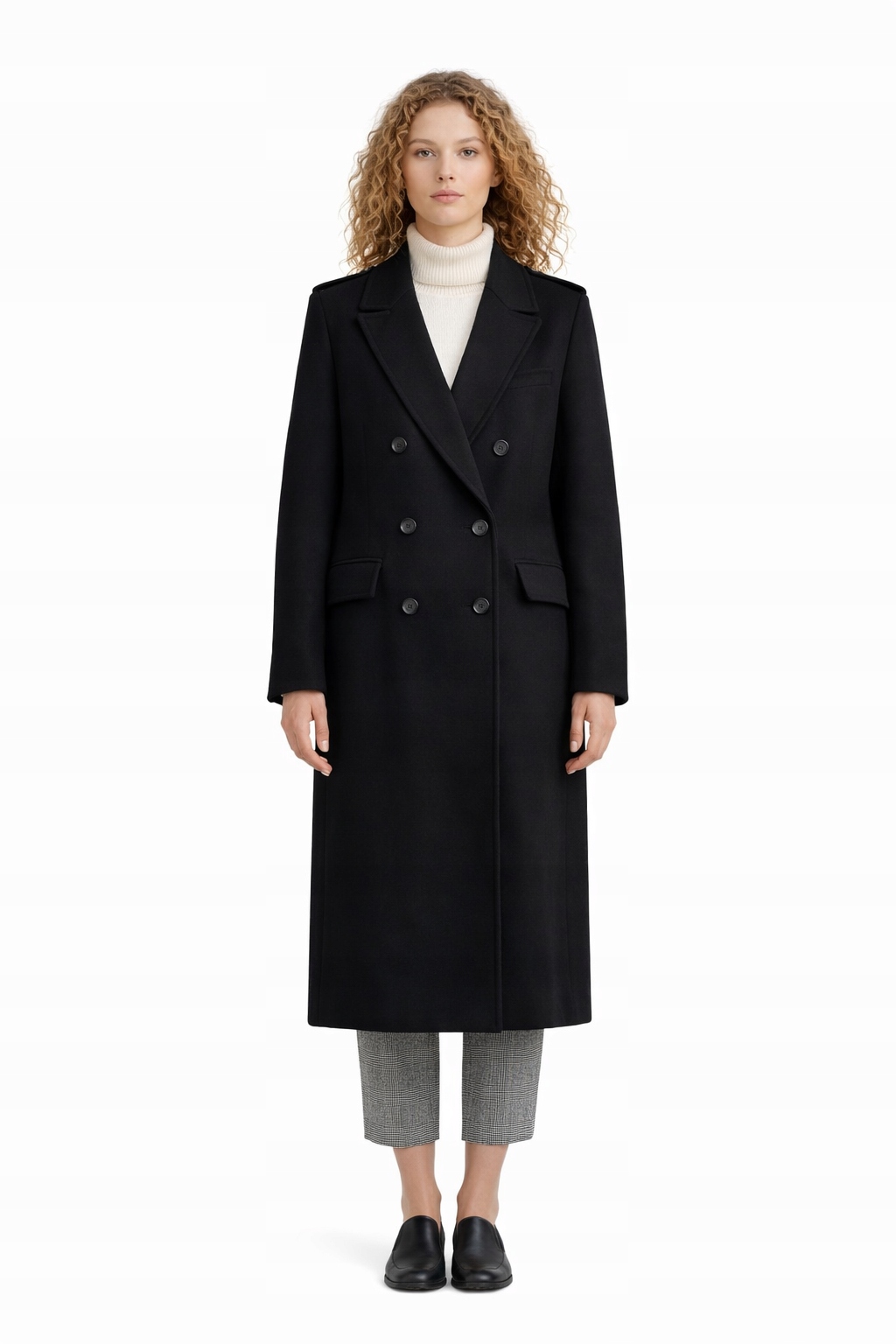 Sisley Černý Dvouřadý Kabát S Klasickou Vlnou, Elegantní Xs I1H