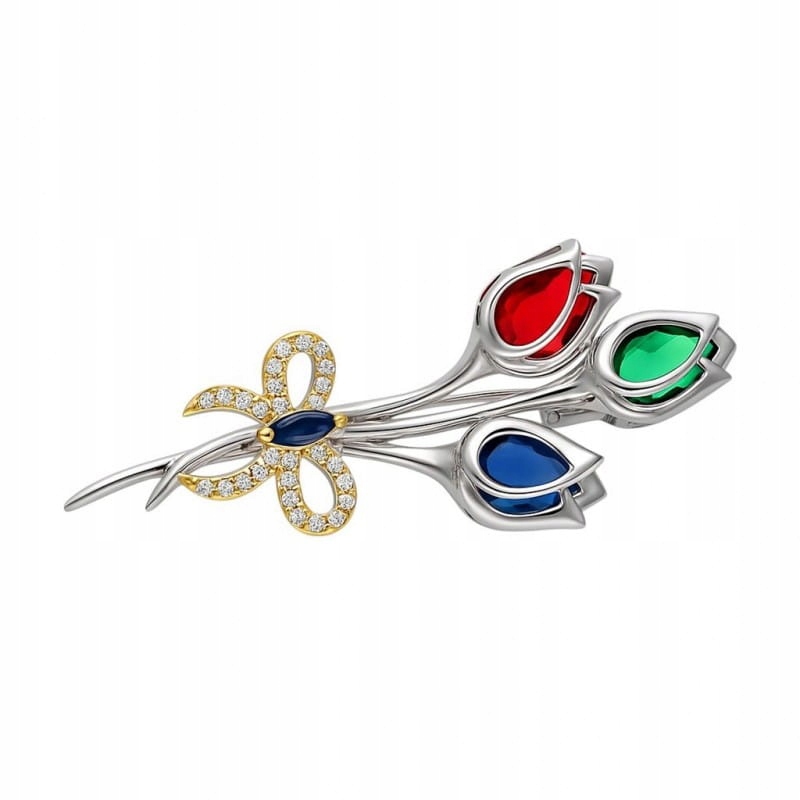 Brož stříbrná Ag 925 Květina se zirkony