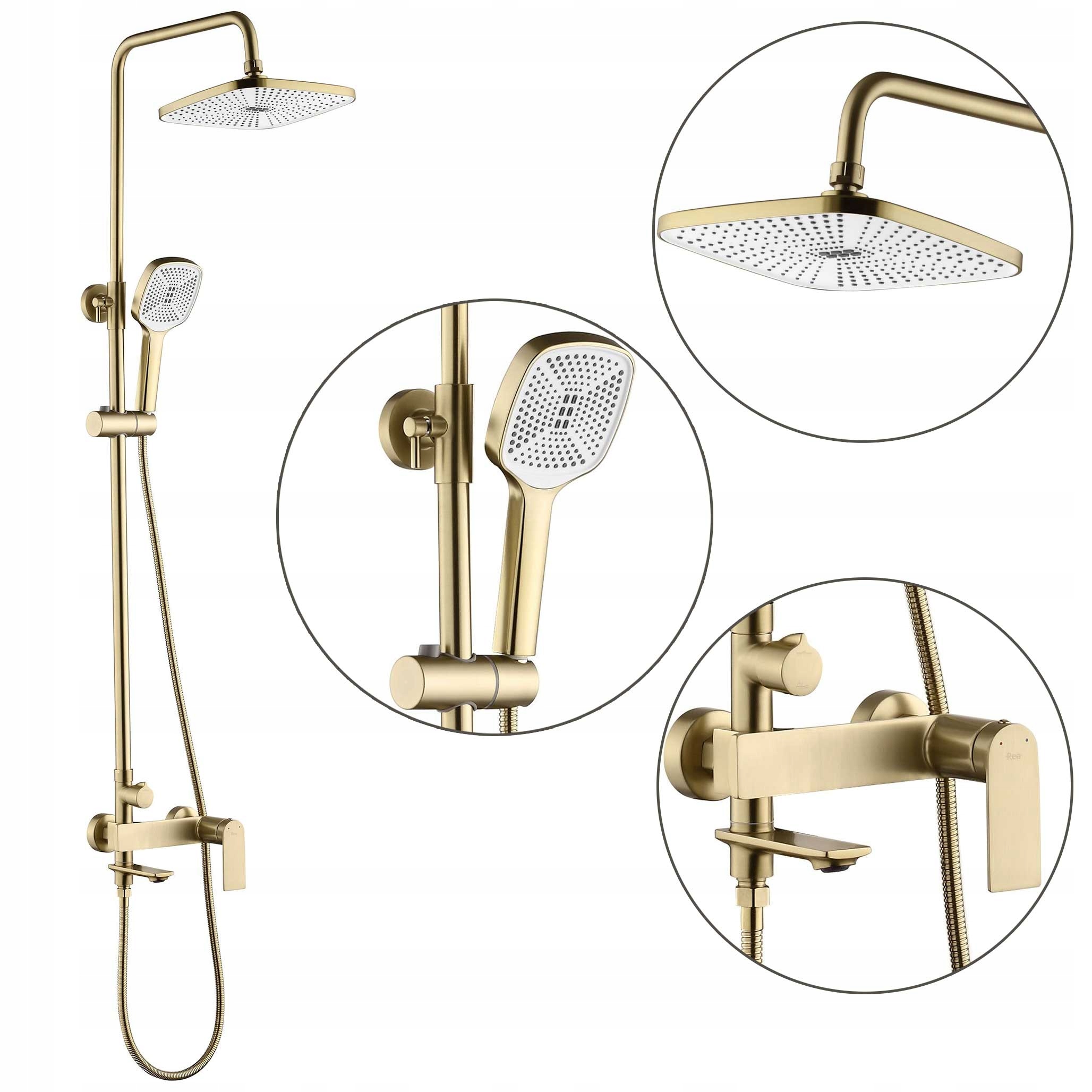 Sprchový set s dažďovou sprchou 23 cm Zlatý kartáčovaný nástenný storm