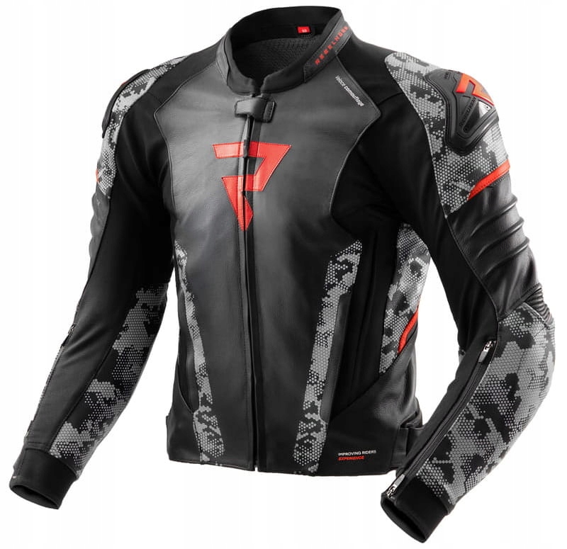 Rebelhorn Veloce Camo Black Grey Fluo Red Kožená Motocyklová Bunda