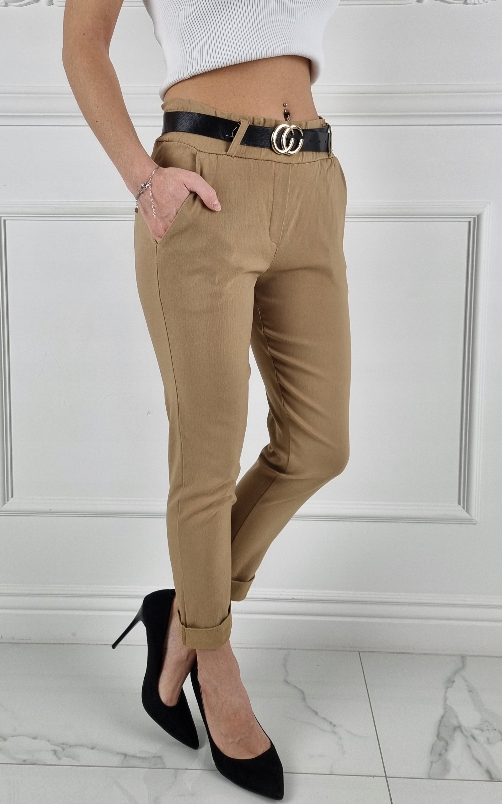 #ELASTYCZNE - SPODNIE - DAMSKIE - W GUMKĘ - PASEK# Kolekcja Całoroczna