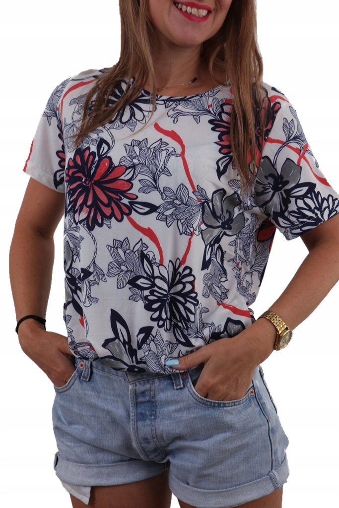 

Zwiewna Lekka Bluzka Nadruk Kwiaty Kwiatki MIX*3XL