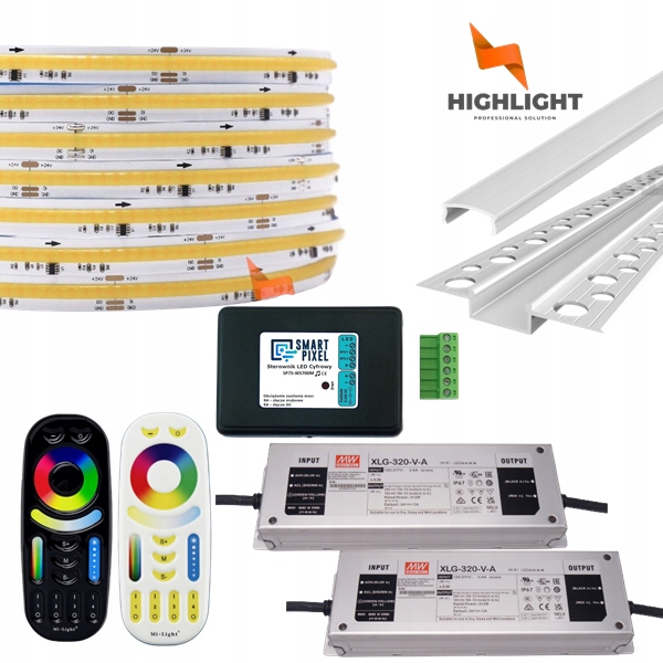 50 m Sada Fasáda Led páska digitálna Cob Cct 11W 24V IP65+Profil strieborný