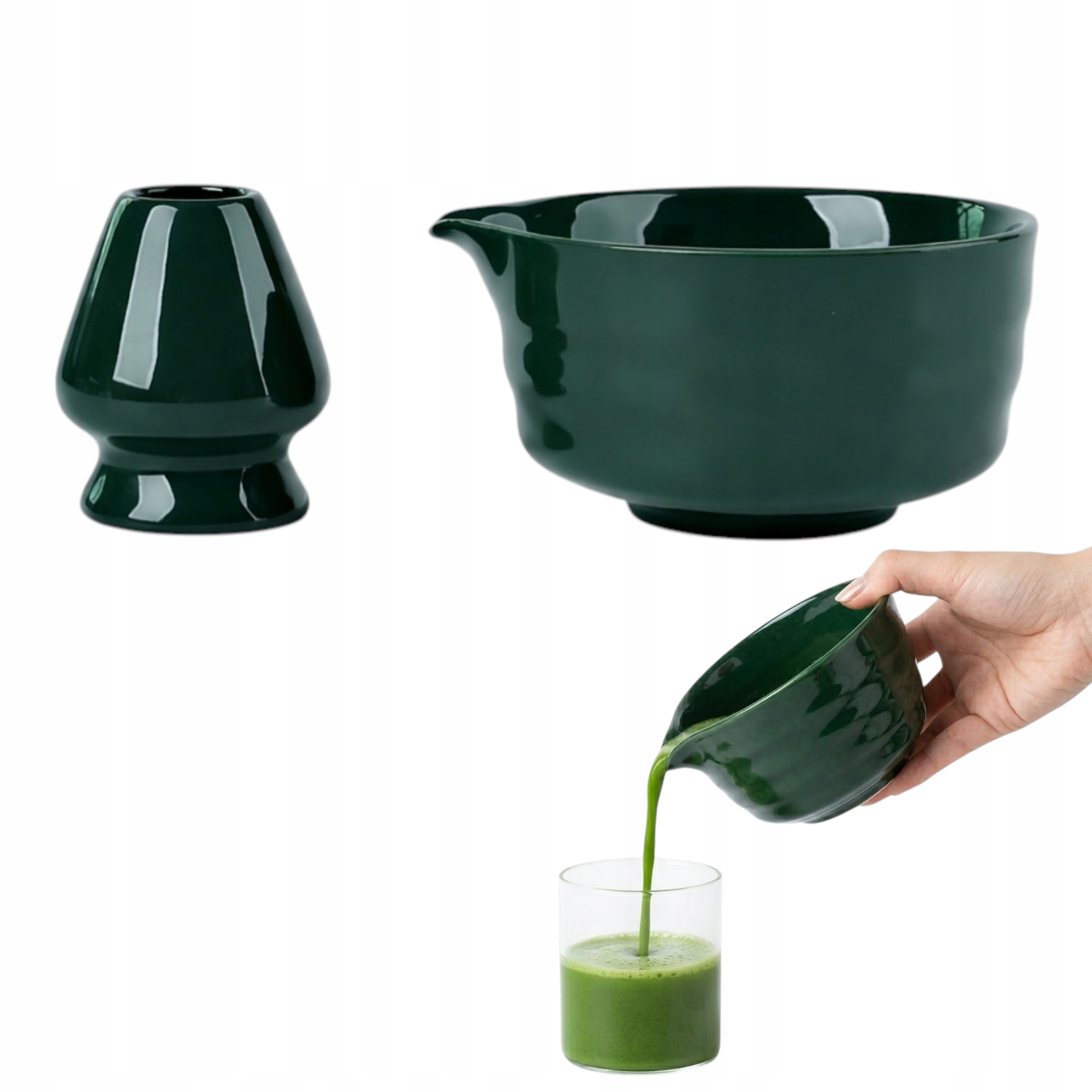 Zestaw Ceramiczny Do Robienia Matchy Zielony 500 ml