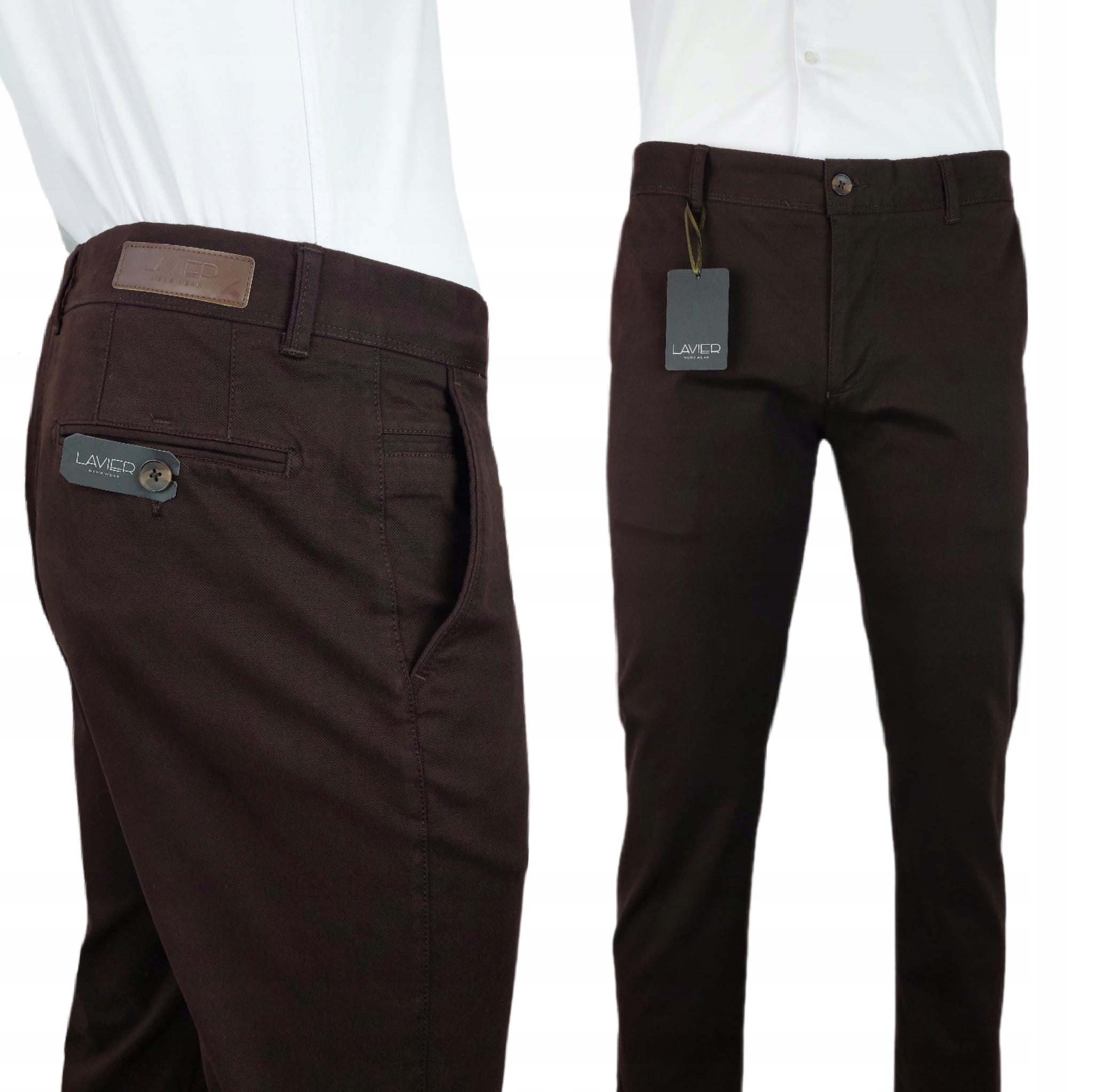 Pánské kalhoty Lavier tmavě hnědé Bavlna elegantní ležérní chino kalhoty vel. 36