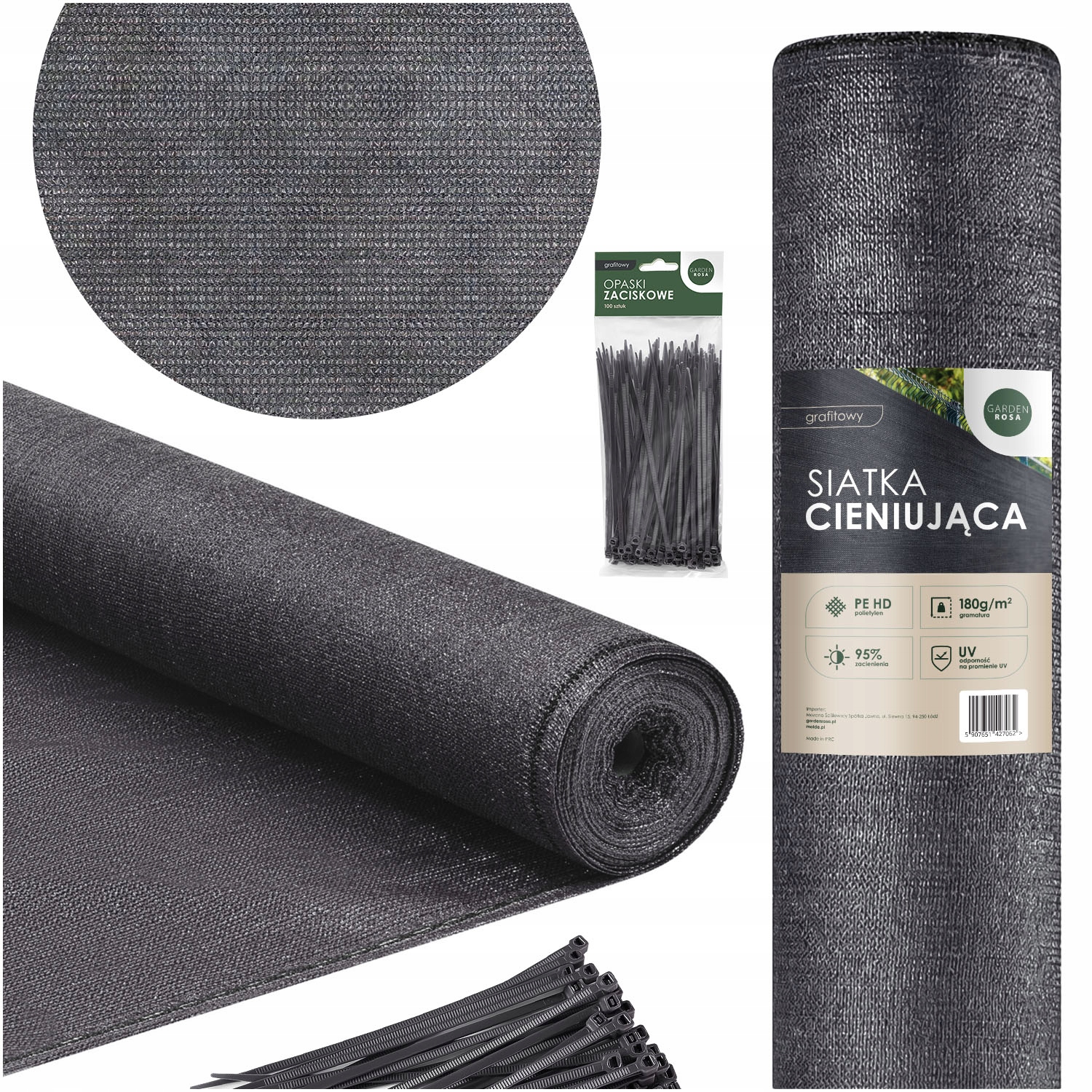 Siatka Cieniująca 95% Uv Osłona Maskująca 1,5x25m 180g/m Na Ogrodzenie Płot