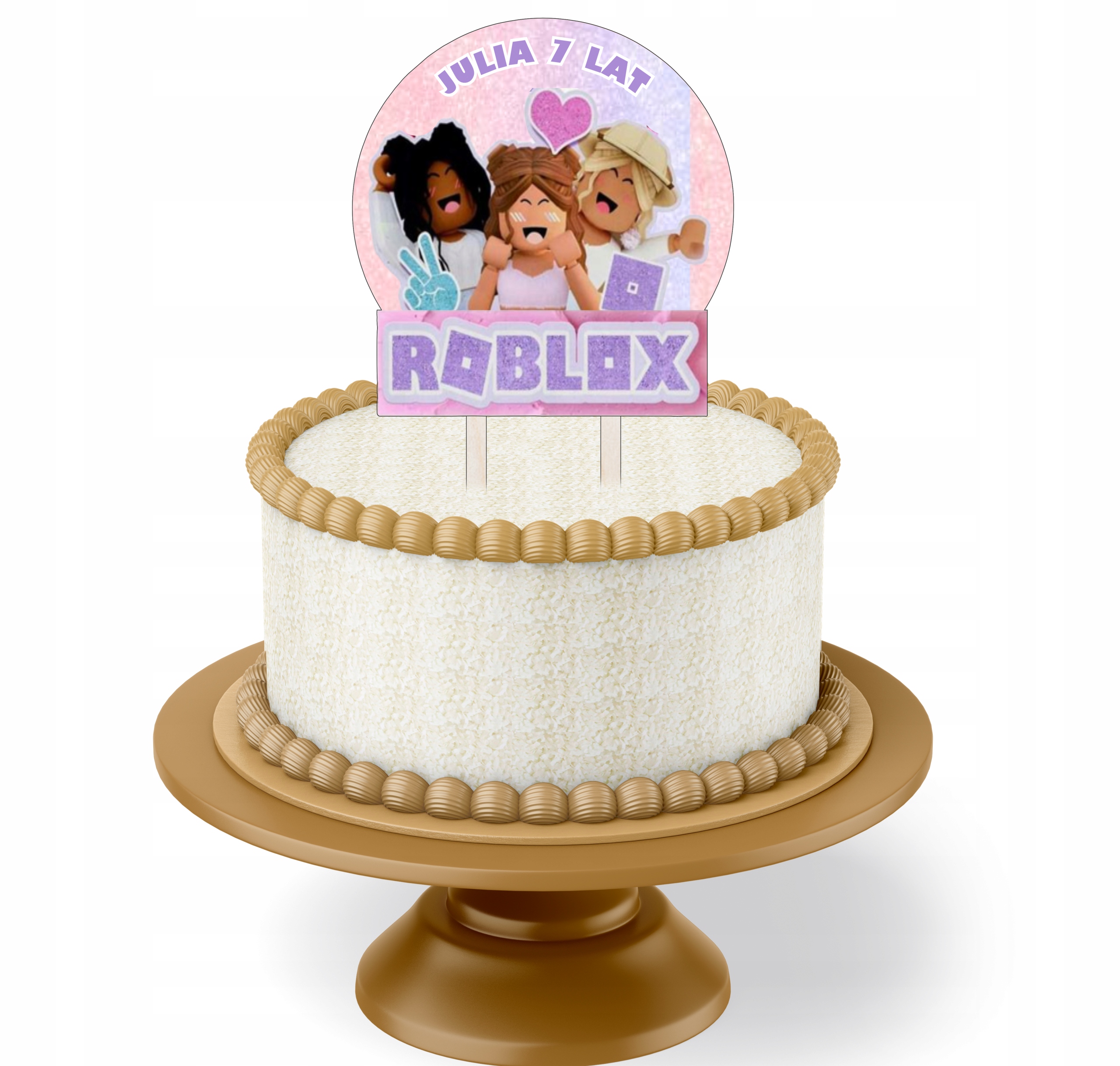 

Topper Na Tort Kolorowy Roblox Różowy+ Imie