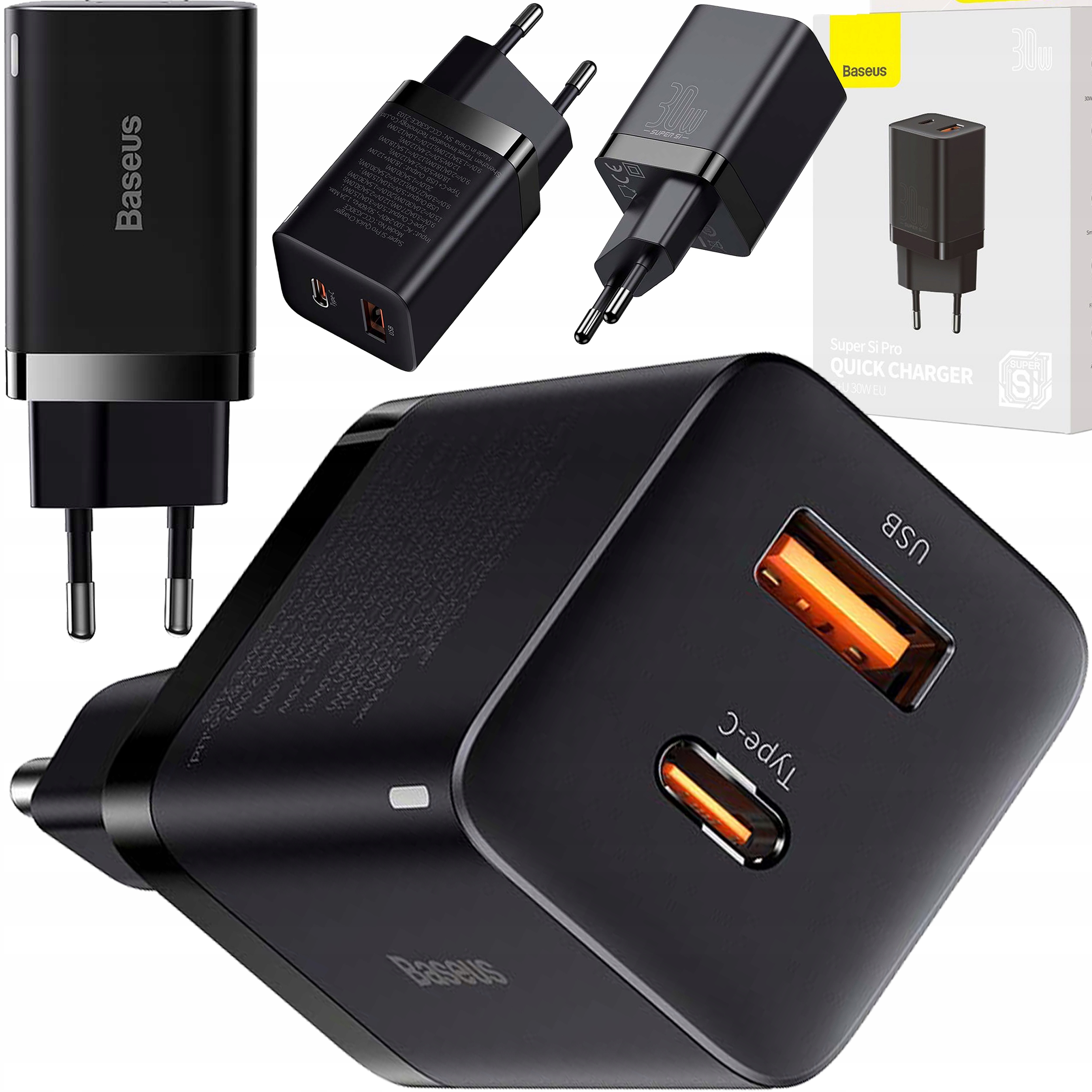 ŁADOWARKA SIECIOWA 2xUSB QC PD 30W SZYBKA MOCNA USB C USB-C BLACK IPHONE 15 EAN (GTIN) 6953156206342