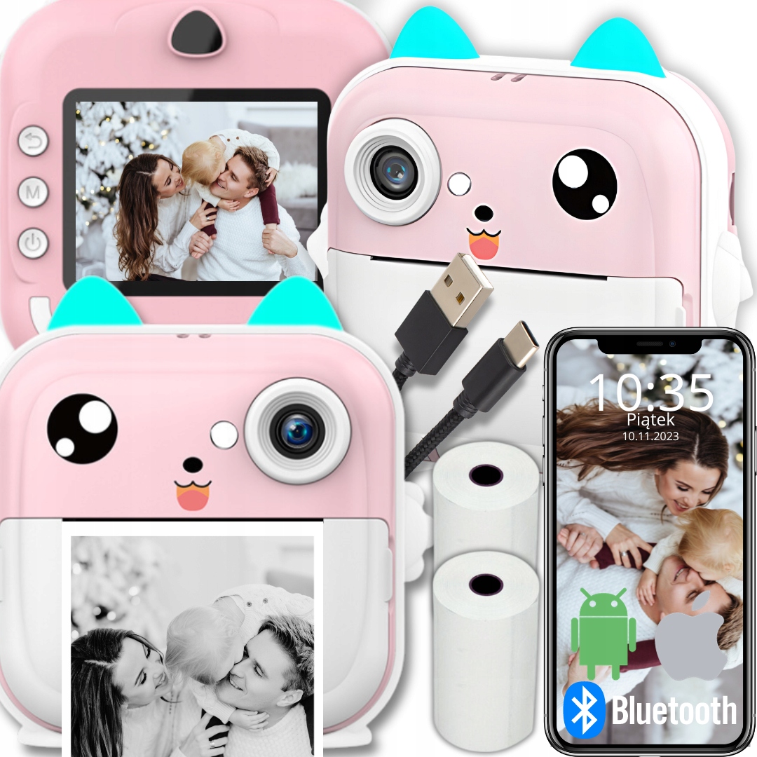 Drukuś Różowy Drukarka Do Zdjęć Natychmiastowy Termiczny Aparat 3 Rolki