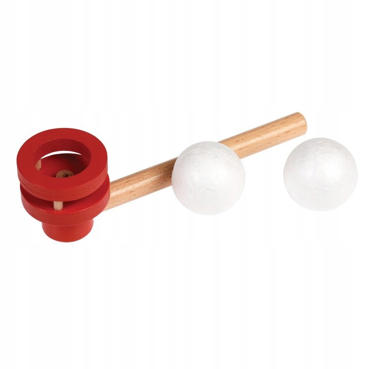 Drewniana DMUCHAWKA LOGOPEDYCZNA z PIŁKĄ Dmuchajka Materiał drewno karton