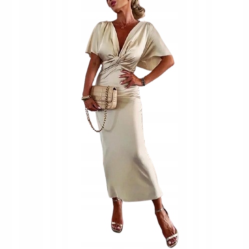 MD večerní dlouhé elegantní přiléhavé šaty Béžové XL/42