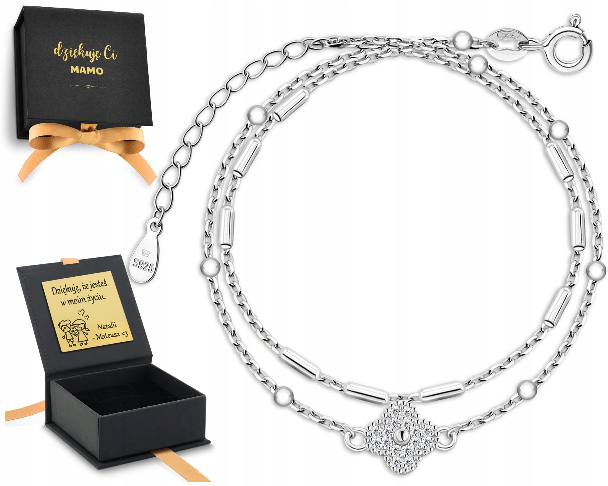 Dvojité Květinové Náramky S Kuličkami, Stříbro 925, Gravírování