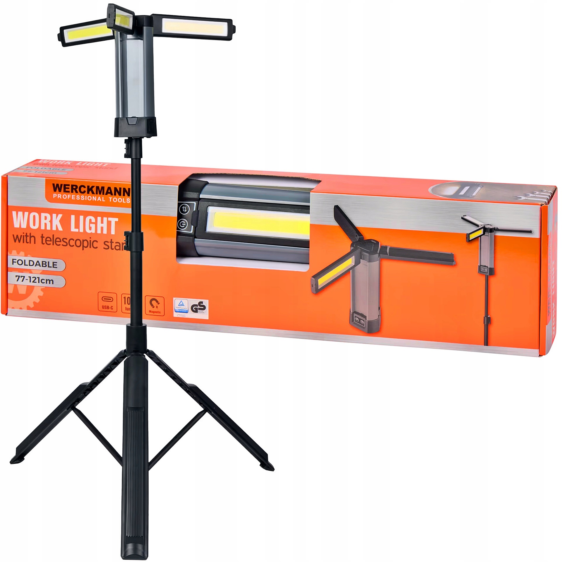 Lampa warsztatowa akumulatorowa ze statywem 121cm robocza 1000 lm Werckmann