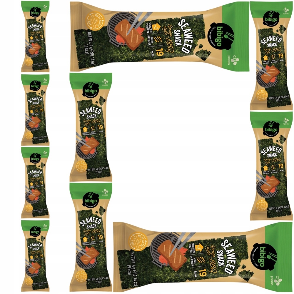 10x Korejské Nori Snacks Křupavé řasy Nori Pražené Bbq 4g Bibigo