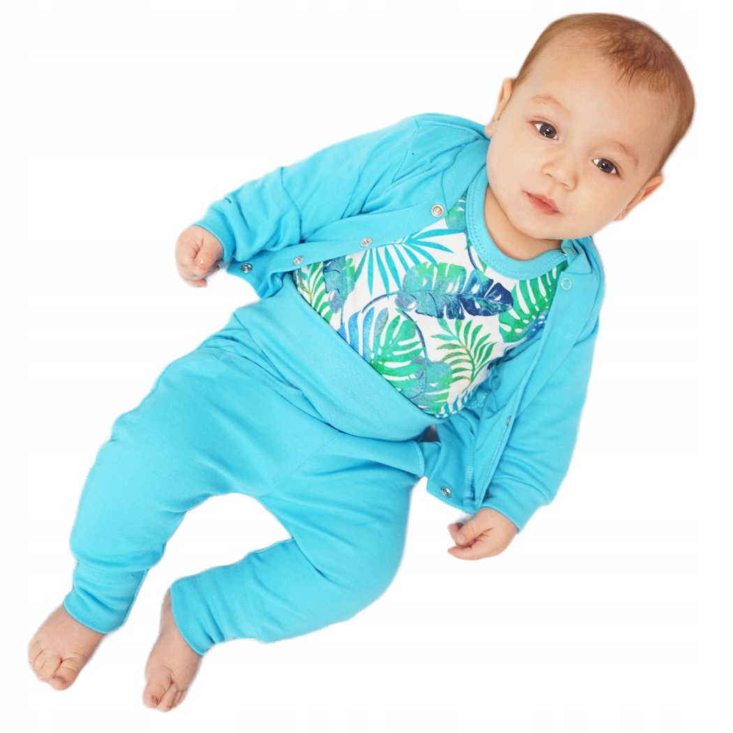 

Komplet body spodnie bomberka r.62 turkus Liście