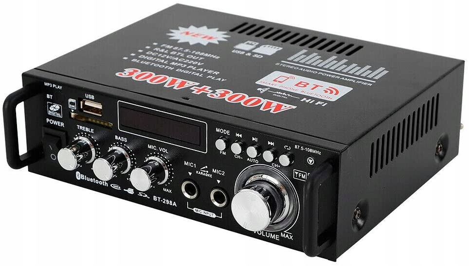 AMPLITUNER WZMACNIACZ STEREO BLUETOOTH USB FM Kolor czarny