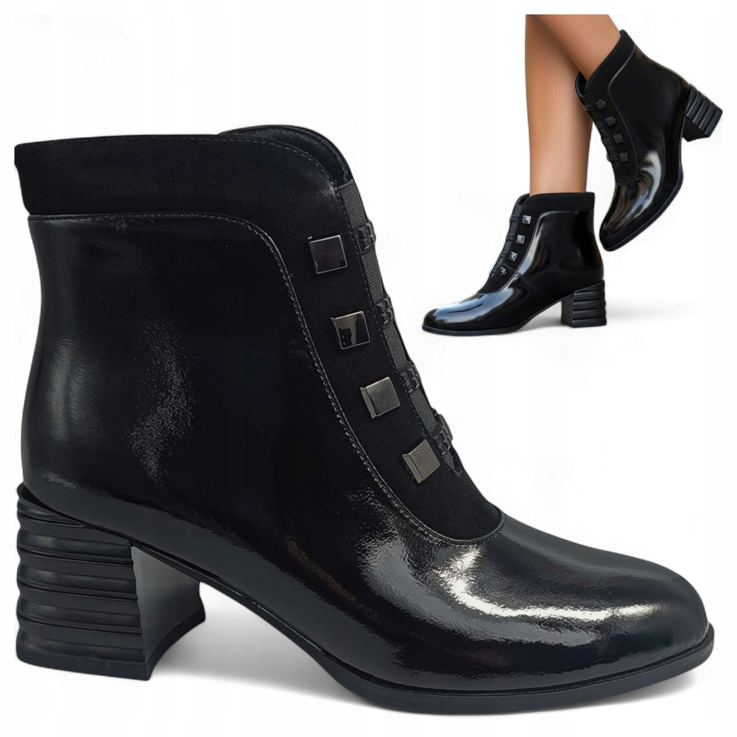 Dámské Kotníkové Boty Kožené 37 Elegantní podzimní na podpatku Lakované značky Barski